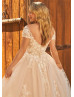 Cap Sleeves Lace Tulle V Back Stunning Wedding Dress